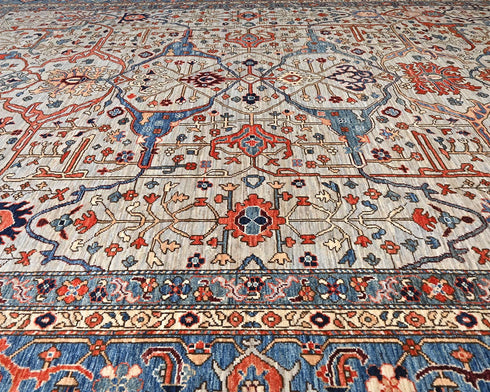 9x12 Gray Blue Aryana Afghan Hand Knotted Veg Dye Wool Area Rug